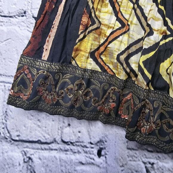 Vintage Chico's 100% Silk Shell Tribal African Print Pleated Maxi Skirt Size XS? - Picture 6 of 9